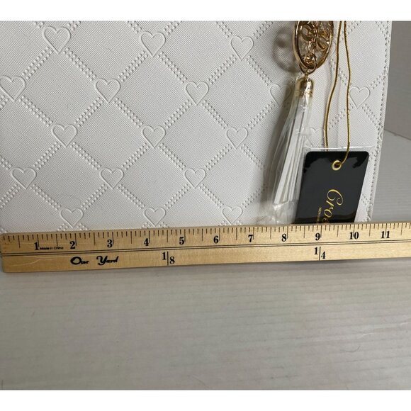 White Leather NWT Crossi Medium Faux Double Handle Handbag with Gold Accents - Picture 6 of 13